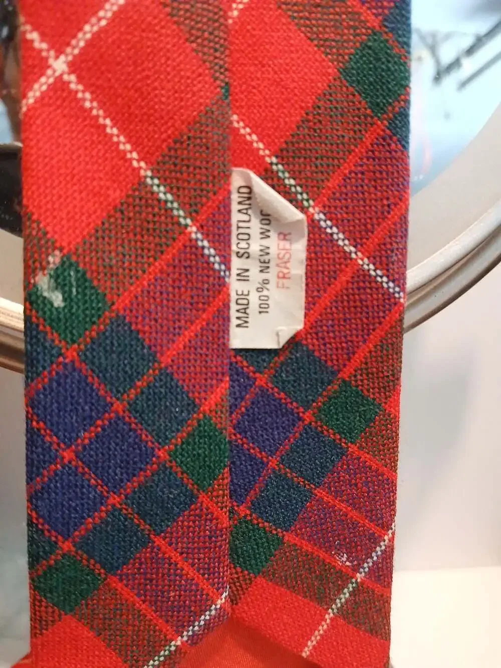 Vintage Fraser Tartan Neck Tie Made In Scotland 100% New Wool Red Plaid